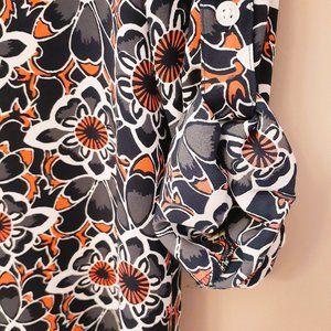 LOFT Feminine Long sleeve converts to 3/4 navy coral floral blouse Sz XL-XXL EUC